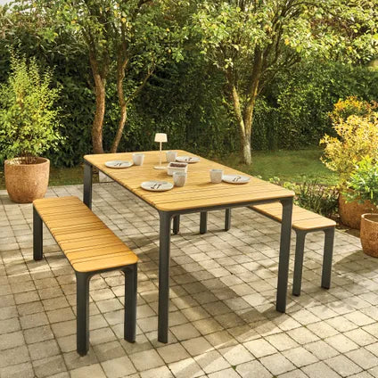 Banc de jardin Central Park Lorenzo Alu et Teck – 135x34x46cm – Aluminium Thermolaqué