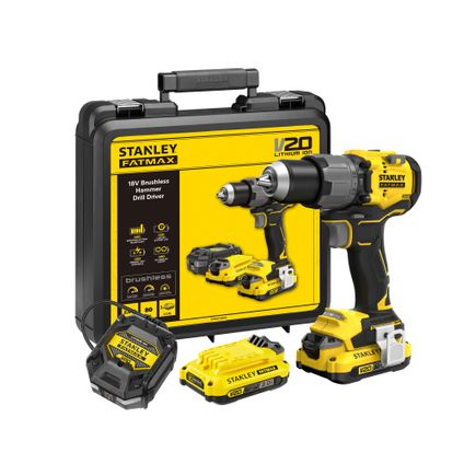 Delvotira | Perceuse-visseuse à percussion Stanley Fatmax V20 - 18V Brushless - (2x 2,0Ah)