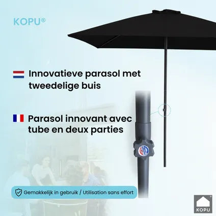 Parasol Kopu Leon Rectangle 150x250 Cm - Parasol De Balcon Avec Housse - Noir