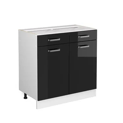 Delvotira | Meuble Bas De Cuisine - Vicco - R-line 41203 - Noir Haute Brillance Blanc - 80x46x81.6 Cm