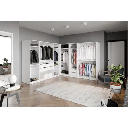 Armoire d’Angle Modulaire Talesa - Blanc - 3 Étagères et Tringle - 235x100 cm