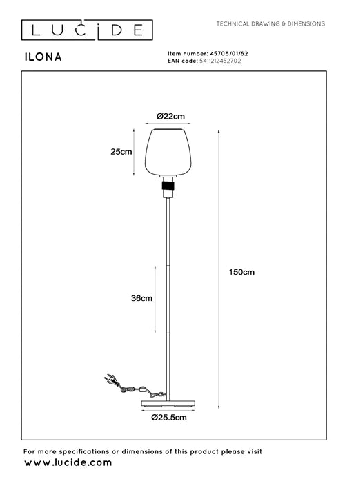 Lampadaire Lucide Ilona ambre ⌀34cm E27