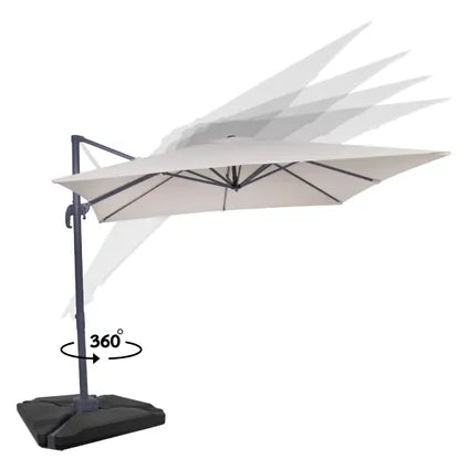 Parasol Déporté Carré 300x300 Cm Beige – Rotation 360° Inclinable – Toile Upf 50+ – Structure Aluminium – Avec 4 Dalles