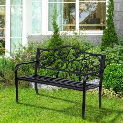 Banc De Jardin En Acier 4goodz Avec Accoudoirs En Fonte - 127 X 60 X 89 Cm, Noir