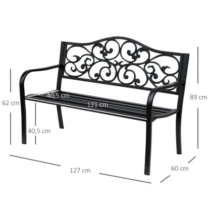 Banc De Jardin En Acier 4goodz Avec Accoudoirs En Fonte - 127 X 60 X 89 Cm, Noir