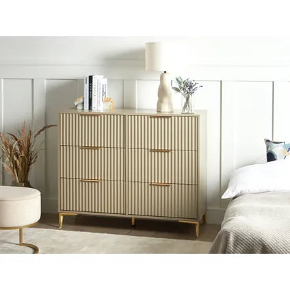 Commode À 6 Tiroirs Beliani Walcott Beige Doré 40x108x89 Cm