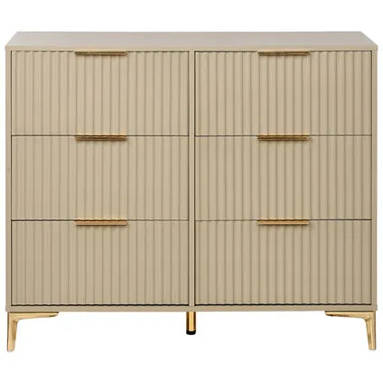 Commode À 6 Tiroirs Beliani Walcott Beige Doré 40x108x89 Cm
