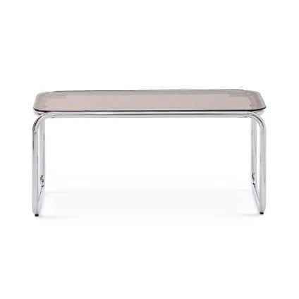 Table basse rétro Sicaan Amaya 90cm verre trempé marron et structure chromée