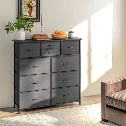 Commode 4goodz À 10 Tiroirs En Tissu - Structure En Métal - Noire