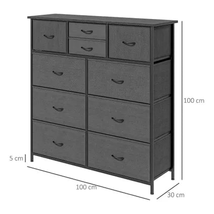 Commode 4goodz À 10 Tiroirs En Tissu - Structure En Métal - Noire