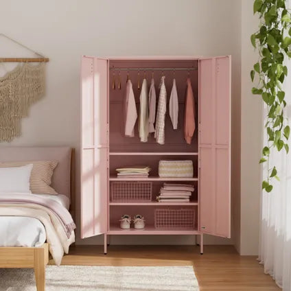Armoire Vestiaire 90x50x180 Cm Métal Rose - Lendo Online