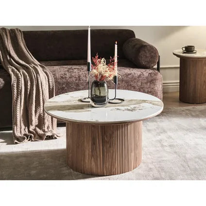 Table Basse Beliani Dora Marron Blanc 80x80x40 Cm