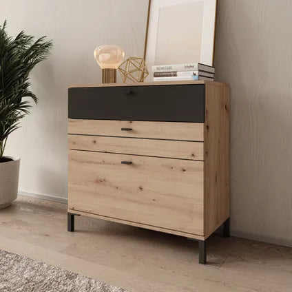 Commode Meubella Basmira - Motif Chêne - 77x35x78 Cm