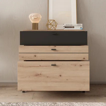 Commode Meubella Basmira - Motif Chêne - 77x35x78 Cm