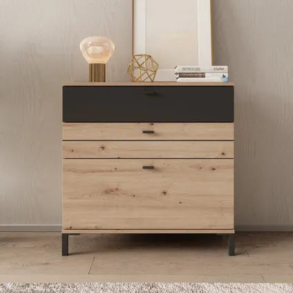 Commode Meubella Basmira - Motif Chêne - 77x35x78 Cm