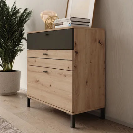 Commode Meubella Basmira - Motif Chêne - 77x35x78 Cm