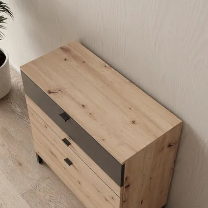 Commode Meubella Basmira - Motif Chêne - 77x35x78 Cm