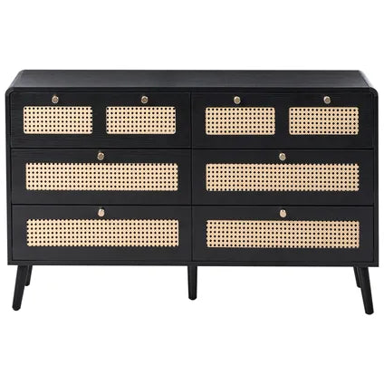 Commode À 6 Tiroirs Beliani Moura Noir Marron Doré 40x120x74 Cm