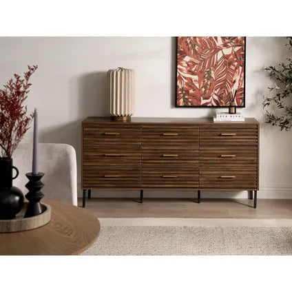 Commode À 9 Tiroirs Beliani Keith Marron Noir 35x150x73 Cm