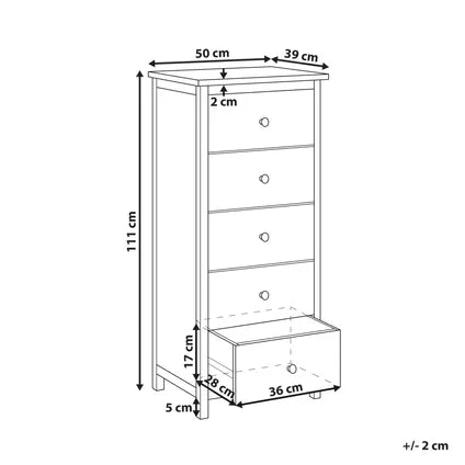 Commode À 5 Tiroirs Beliani Salton Marron 39x50x111 Cm
