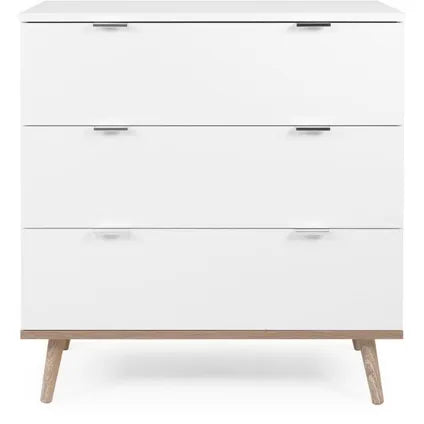 Commode Göteborg - 3 Tiroirs - Décor Blanc Et Chêne - Style Scandinave - L 79,8 X P 4