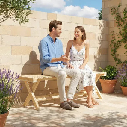 Banc De Jardin Collahausse - Bois Massif Naturel - 140x40x43 Cm - Assise À Lattes