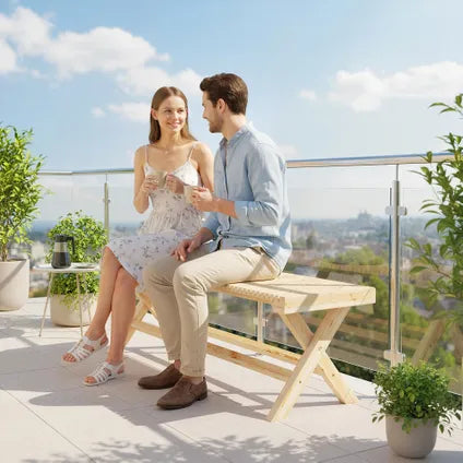 Banc De Jardin Collahausse - Bois Massif Naturel - 140x40x43 Cm - Assise À Lattes