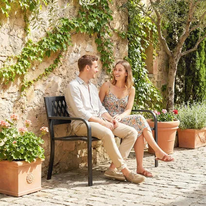 Banc De Jardin Collahausse - Acier Noir - 119x50x75 Cm - 2 Places Avec Accoudoirs