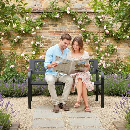 Banc De Jardin Collahausse - Acier Noir - 119x50x75 Cm - 2 Places Avec Accoudoirs