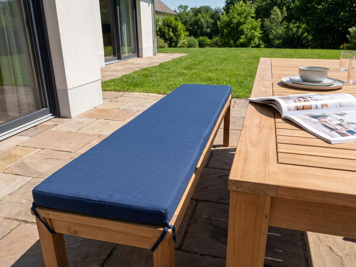 Banc Avec Coussin D'assise Beliani Monsano Marron Bleu 35x170x45 Cm