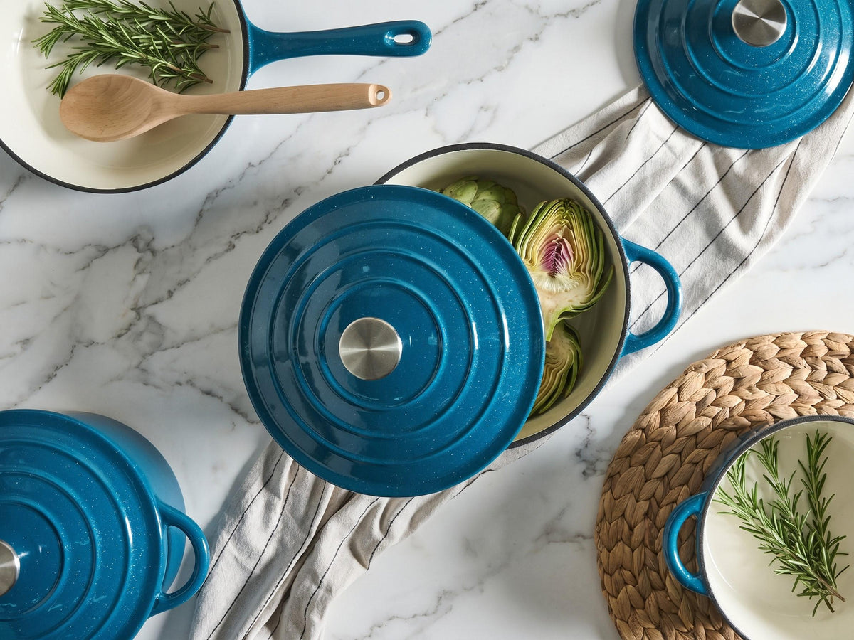 Lot De 7 Pièces En Fonte Beliani Castora Bleu Argenté Blanc