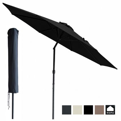 Delvotira | Parasol Rond 300 Cm Kopu Valencia Avec Housse De Protection - Noir