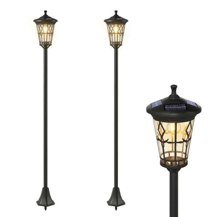 Delvotira | Lampadaire Solaire Extérieur Collahausse - Acier Inoxydable Noir - 186 Cm - Hauteur Réglable