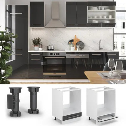 Meuble Bas Pour Four - Vicco - Fame-line 33512 - Anthracite Brillant/blanc - 60x51.6x82 Cm