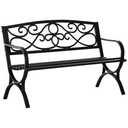 Delvotira | Banc De Jardin 2 Places Collahausse - Noir - 128x58x85 Cm - Dossier Incliné Accoudoirs Acier