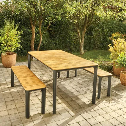 Banc de jardin Central Park Lorenzo Alu et Teck – 135x34x46cm – Aluminium Thermolaqué