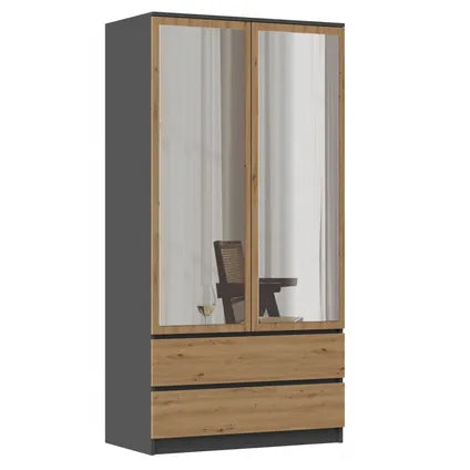 Delvotira | Armoire Maxy-shop En Chêne Anthracite Avec Miroir - 90 X 50 X 180 Cm