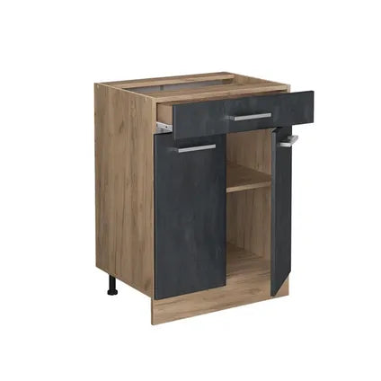 Meuble Bas De Cuisine – Vicco – R-line 47515 – Béton Noir/chêne Doré – 60x46x81.6 Cm
