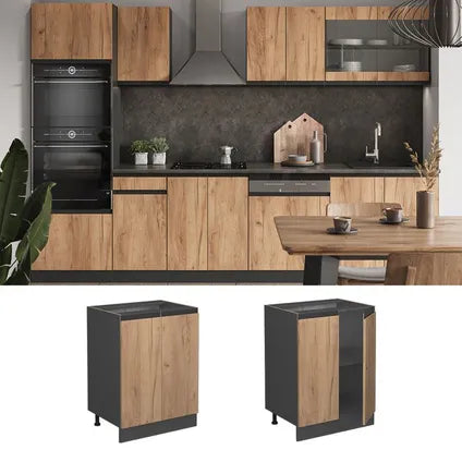 Meuble Bas De Cuisine - Vicco - R-line - Chêne Doré Anthracite - 60x46x81.6 Cm