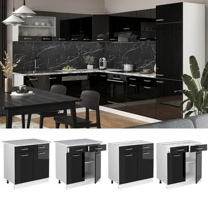 Meuble Bas De Cuisine – Vicco – R-line 41203 – Noir Haute Brillance Blanc – 80x46x81.6 Cm