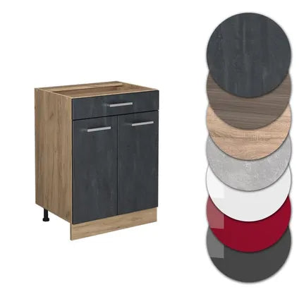 Meuble Bas De Cuisine – Vicco – R-line 47515 – Béton Noir/chêne Doré – 60x46x81.6 Cm