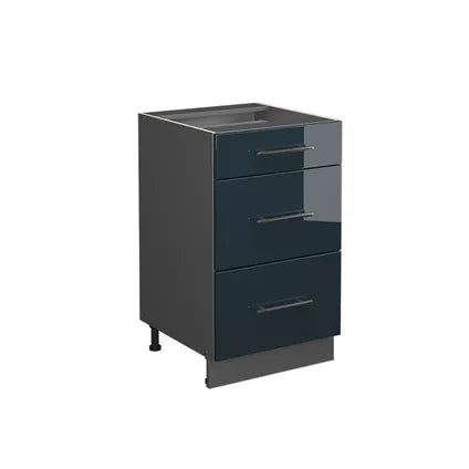 Delvotira | Meuble Bas Vicco Fame-line Bleu Foncé Brillant Anthracite 3 Tiroirs 50x82x51.6 Cm