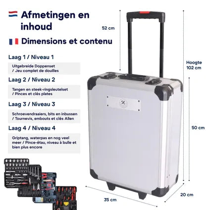 Coffret À Outils Xxl 4toolz 1020 Pièces – Chariot À Outils En Aluminium