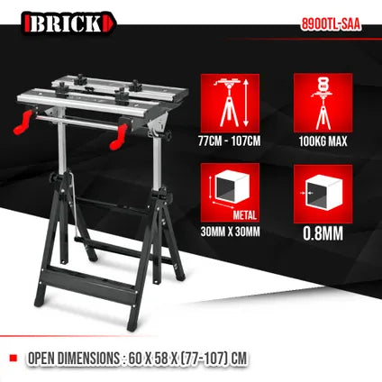 Brick – Etabli Télescopique Métallique 60 X 58 X 77cm – Charge Max 100kg – Brick