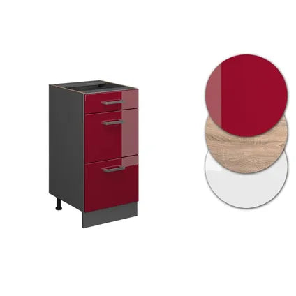 Meuble Bas De Cuisine À Tiroirs – Vicco – R-line – Rouge Brillant/anthracite – 40×81.6×60 Cm