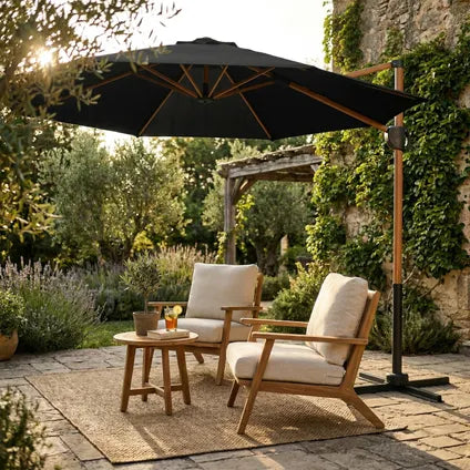 Parasol Déporté Axi Solea Rond Diam. 300 Cm – Aspect Bois/gris.