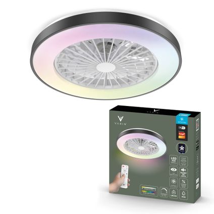 Delvotira | Ventilateur Plafond Avec Lumiere - Varin - Noir/blanc - Diam. 50 Cm - Tuya Wi-fi, Silencieux