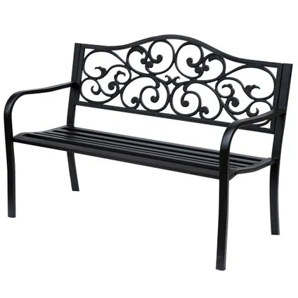 Delvotira | Banc De Jardin En Acier 4goodz Avec Accoudoirs En Fonte - 127 X 60 X 89 Cm, Noir