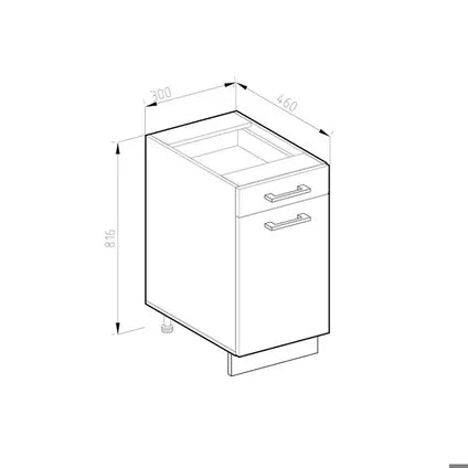 Meuble Bas Cuisine Vicco – R-line – Rouge Brillant Blanc – 30×81.6×46 Cm