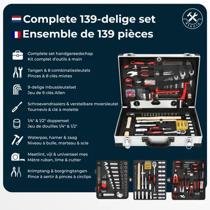 Coffret À Outils Métallique 4toolz, 139 Pièces – Avec 4 Compartiments De Rangement
